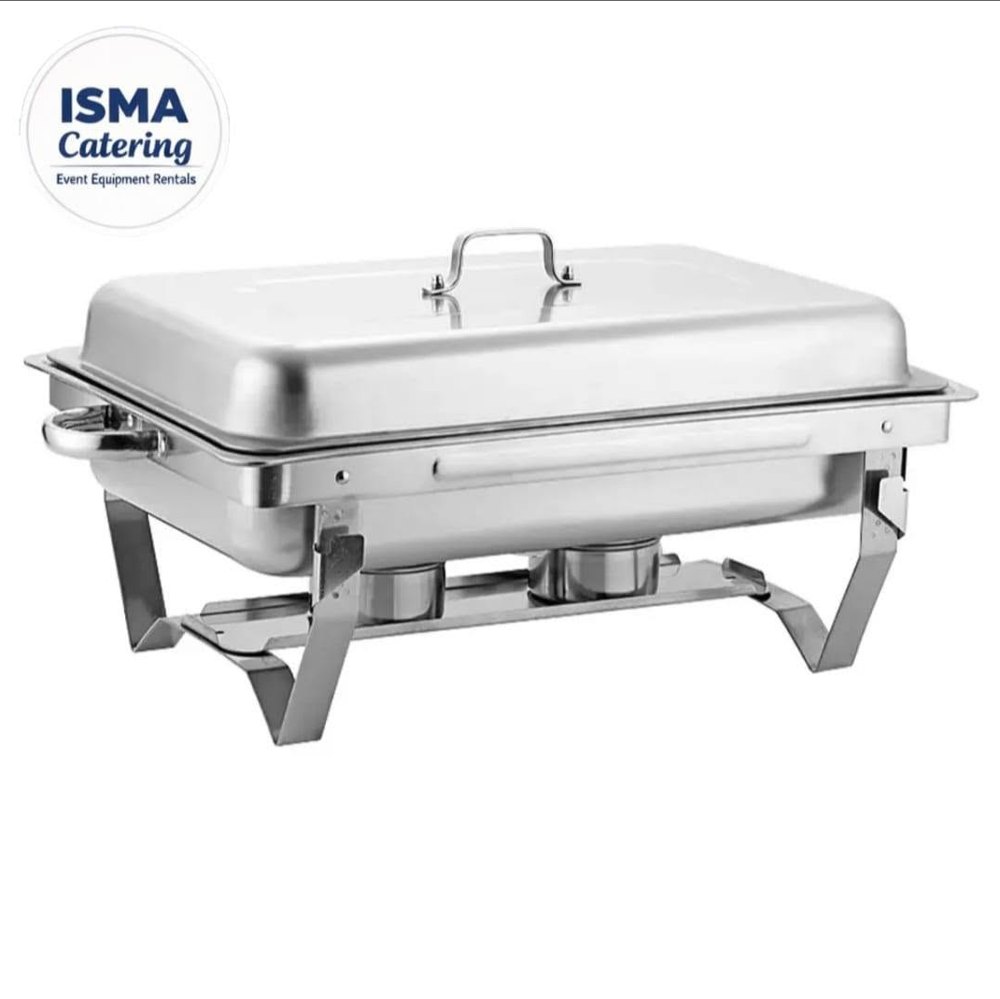 Silver rectangular chafing dish with lid